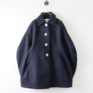 美品 定価8.4万 2023AW エンフォルド ENFOLD SOLID JACKET ソリッドジャケット 38/ネイビー メルトン 変形 ヘムデザイン 【2400013838092】