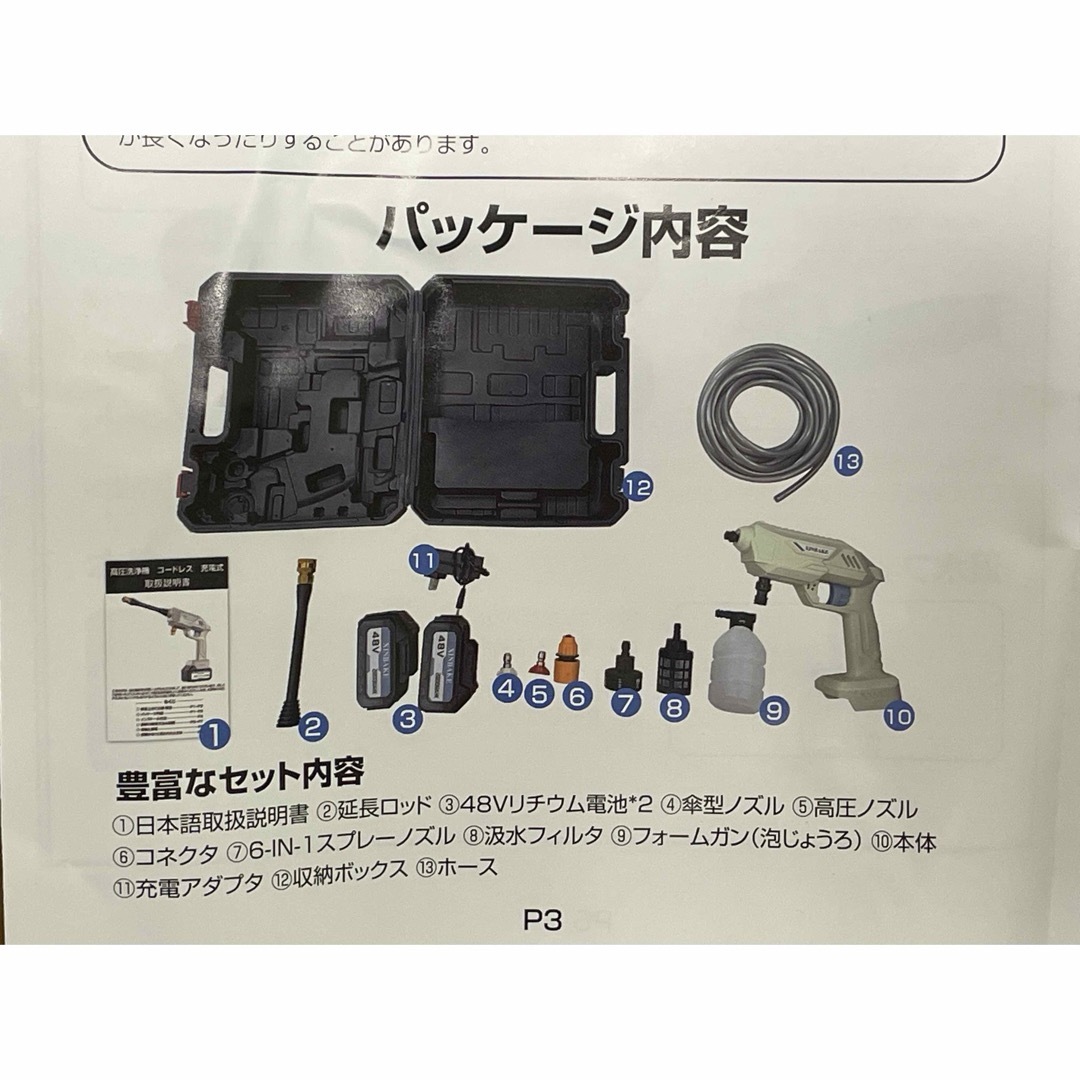 高圧洗浄機 コードレス 充電式 業務用 家庭用 ポータブル高圧洗浄機 洗車ガン スマホ/家電/カメラの生活家電(その他)の商品写真