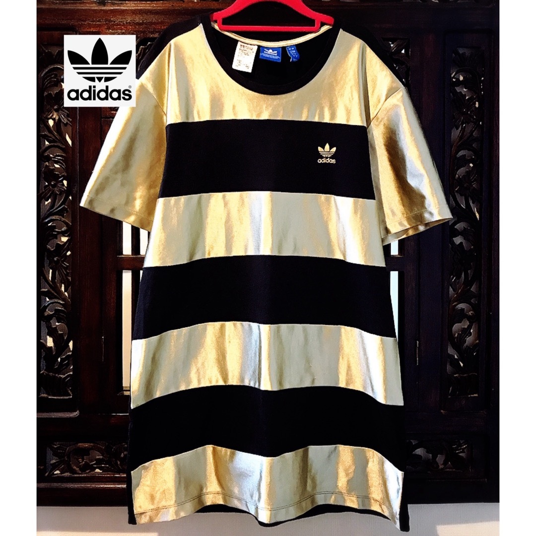 adidas(アディダス)のアディダス オリジナルス ゴールド 金 Tシャツ ワンピース ジャージ 縁起物 レディースのトップス(Tシャツ(半袖/袖なし))の商品写真