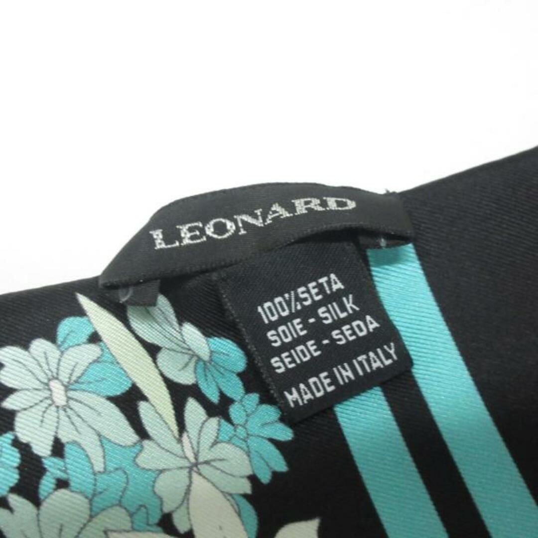 LEONARD(レオナール)のLEONARD(レオナール) スカーフ美品  - 黒×ライトブルー×マルチ リボンスカーフ/花柄 レディースのファッション小物(バンダナ/スカーフ)の商品写真