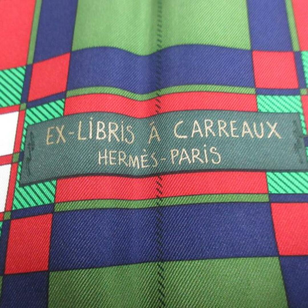 Hermes(エルメス)のHERMES(エルメス) スカーフ美品  カレ90 グリーン×ネイビー×マルチ EX-LIBRIS A CARREAUX レディースのファッション小物(バンダナ/スカーフ)の商品写真