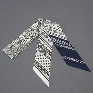 エルメス(Hermes)のHERMES(エルメス) スカーフ新品同様  ツイリー 白×マリン×黒 Eperon d'Or Bandana/エプロン・ドール・バンダナ/スター(星)/ドット柄(バンダナ/スカーフ)