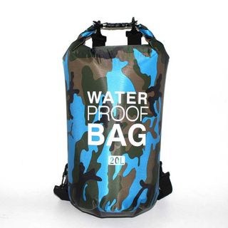 スイミングバッグ 防水 リュック 水色×迷彩 20L P070(トレーニング用品)