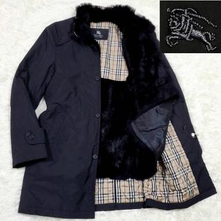 バーバリーブラックレーベル(BURBERRY BLACK LABEL)の極美品 L バーバリーブラックレーベル コート毛皮ライナー ブラック(ステンカラーコート)