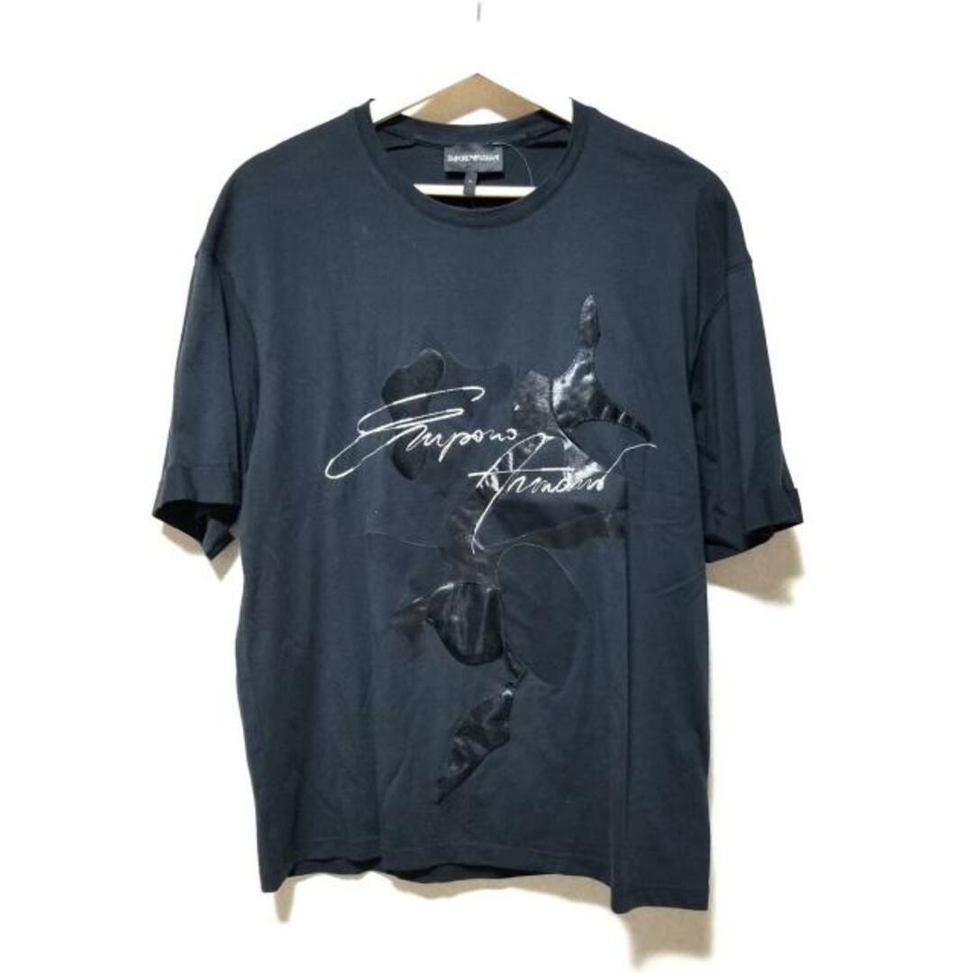 Emporio Armani(エンポリオアルマーニ)のEMPORIOARMANI(エンポリオアルマーニ) 半袖Tシャツ サイズM メンズ美品  - 黒×白 クルーネック メンズのトップス(Tシャツ/カットソー(半袖/袖なし))の商品写真