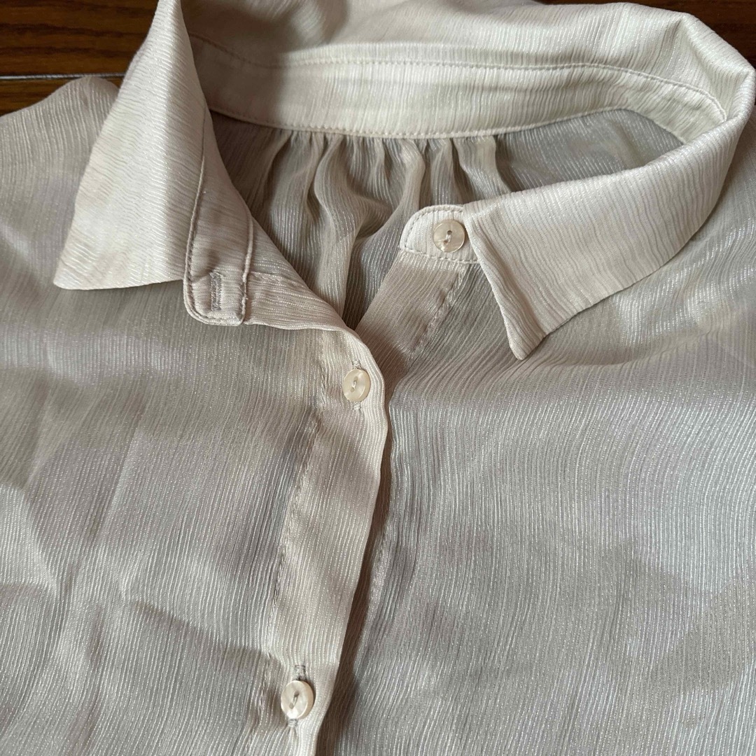7分袖シャツ シアーシャツ シースルーシャツ ブラウス ベージュ トップス レディースのトップス(シャツ/ブラウス(長袖/七分))の商品写真
