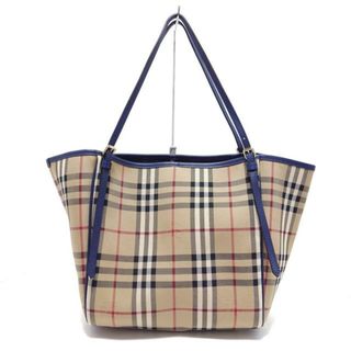 バーバリー(BURBERRY)のBurberry(バーバリー) トートバッグ - ベージュ×ネイビー×マルチ チェック柄 ナイロンジャガード×レザー(トートバッグ)