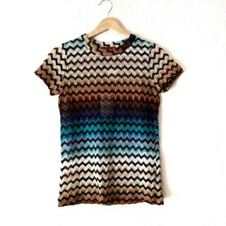 ミッソーニ(MISSONI)のMISSONI(ミッソーニ) 半袖カットソー サイズ40 M レディース美品  - 黒×ベージュ×マルチ クルーネック(カットソー(半袖/袖なし))