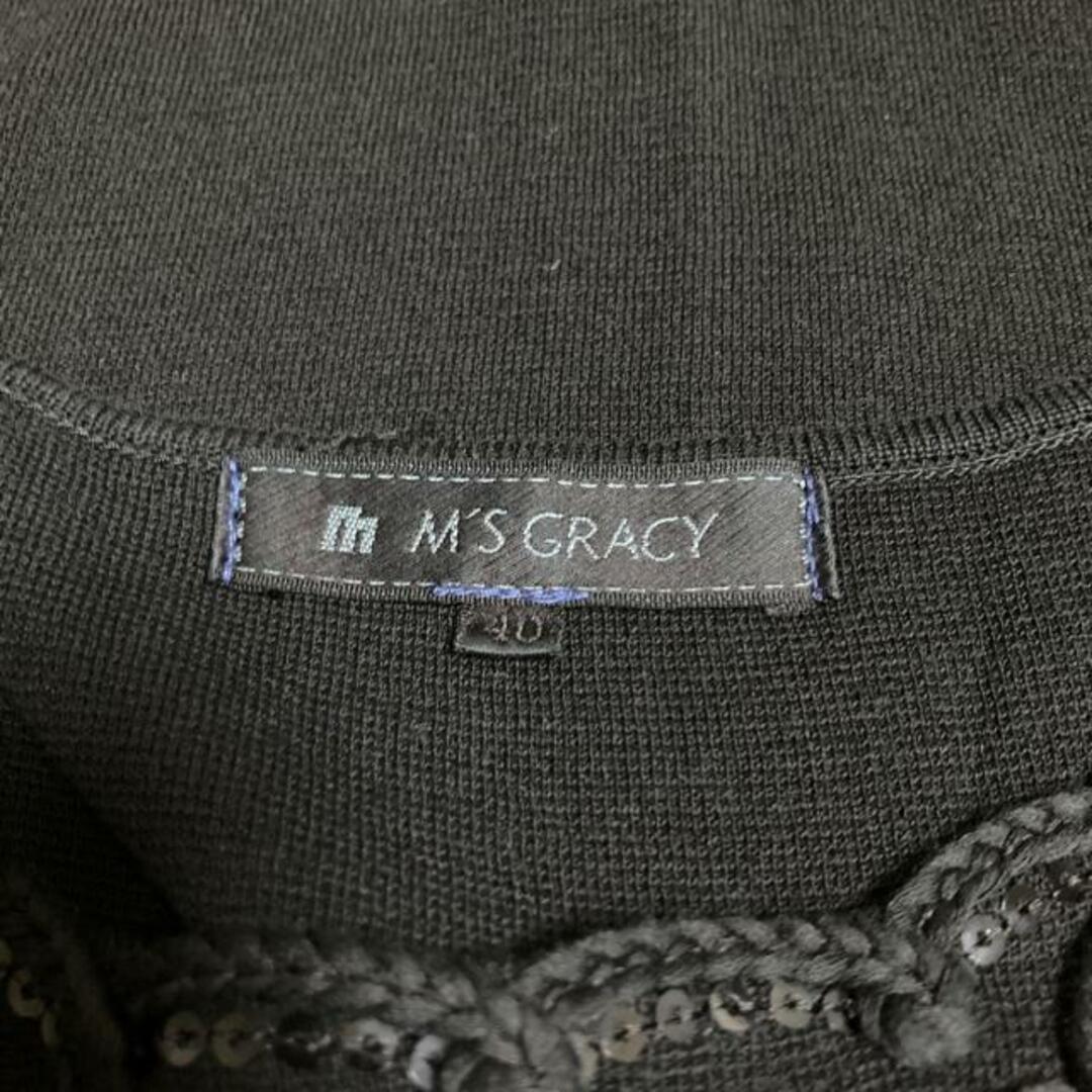 M'S GRACY(エムズグレイシー)のM'S GRACY(エムズグレイシー) 半袖カットソー サイズ40 M レディース - 黒 クルーネック/フラワー(花)/スパンコール レディースのトップス(カットソー(半袖/袖なし))の商品写真