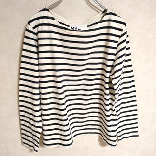 エムエイチエル(MHL.)のMHL. ボーダーカットソー 595-6269500 サイズ2 長袖Ｔシャツ カットソー ロンＴ アイボリー ブラック レディース エムエイチエル【中古】4-0414M△(Tシャツ(長袖/七分))