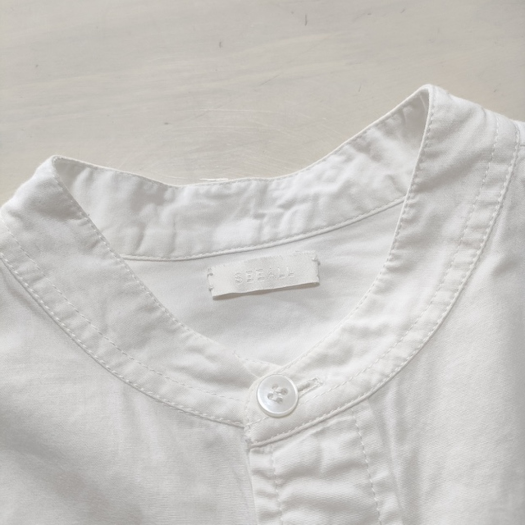 SEEALL バンドカラーシャツ サイズ46 長袖シャツ ホワイト メンズ シーオール【中古】4-0414M△ メンズのトップス(シャツ)の商品写真