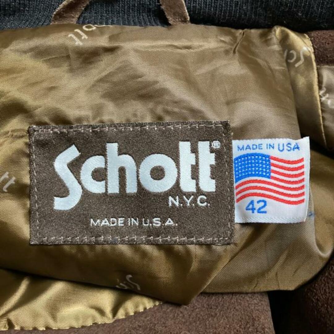 schott(ショット)のschott(ショット) ブルゾン サイズ42 L メンズ - ダークブラウン 長袖/スエード/ジップアップ/秋/冬/左袖裏地、縫い付け跡あり。 メンズのジャケット/アウター(ブルゾン)の商品写真