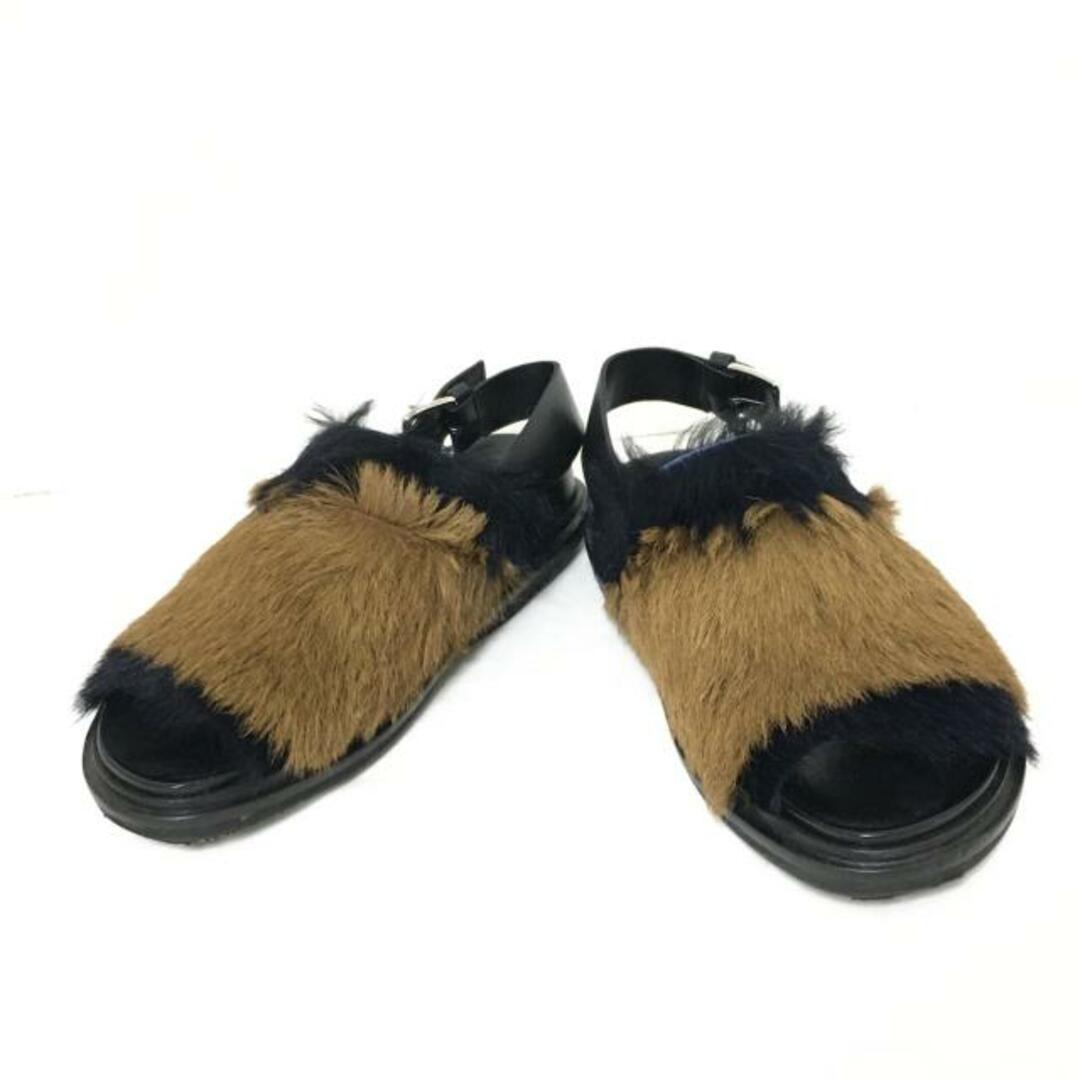 Marni(マルニ)のMARNI(マルニ) サンダル レディース - ブラウン×黒 ハラコ×レザー レディースの靴/シューズ(サンダル)の商品写真