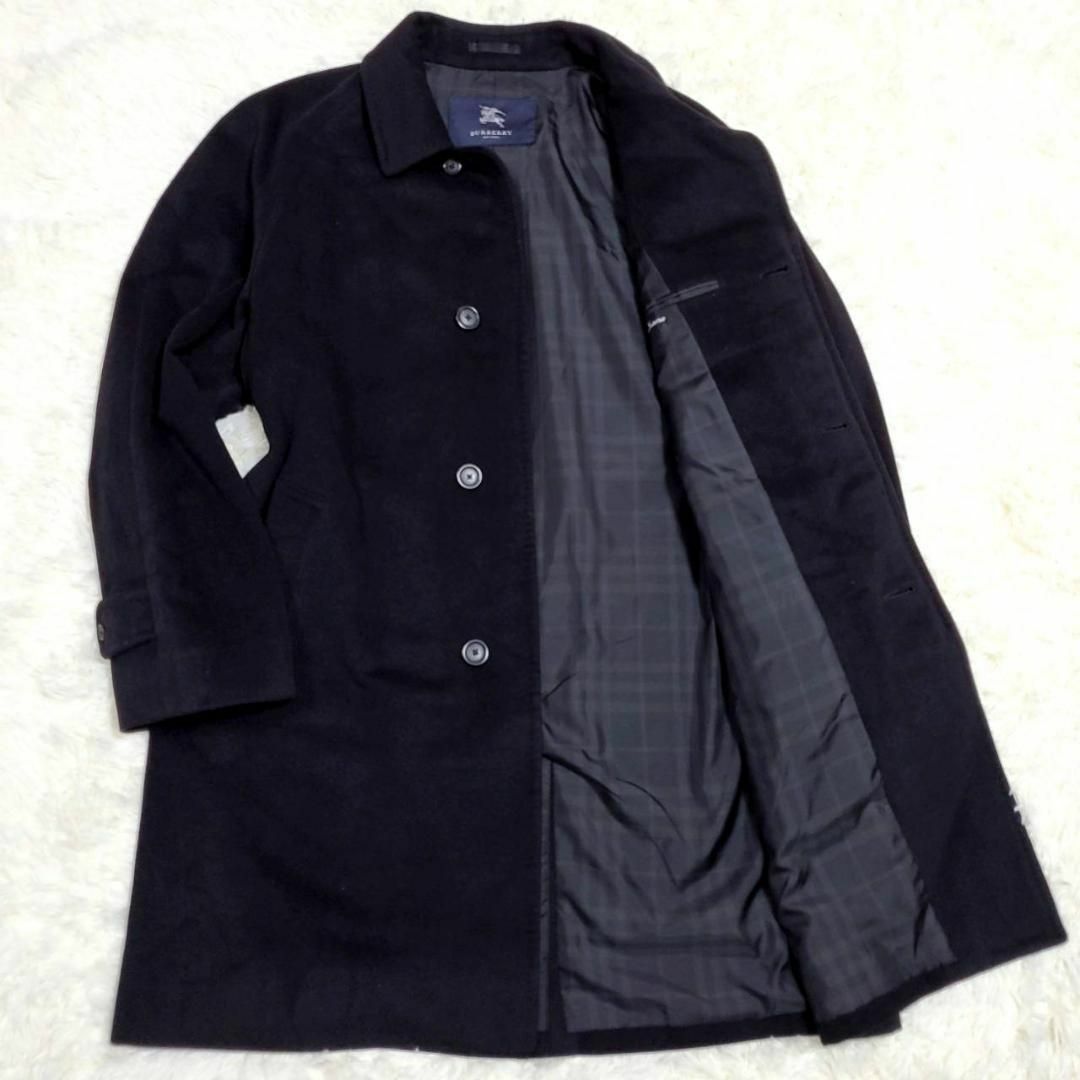 BURBERRY(バーバリー)の極美品 XL バーバリー カシミヤ アンゴラ 羊毛 コート 黒 シャドーチェック メンズのジャケット/アウター(ステンカラーコート)の商品写真