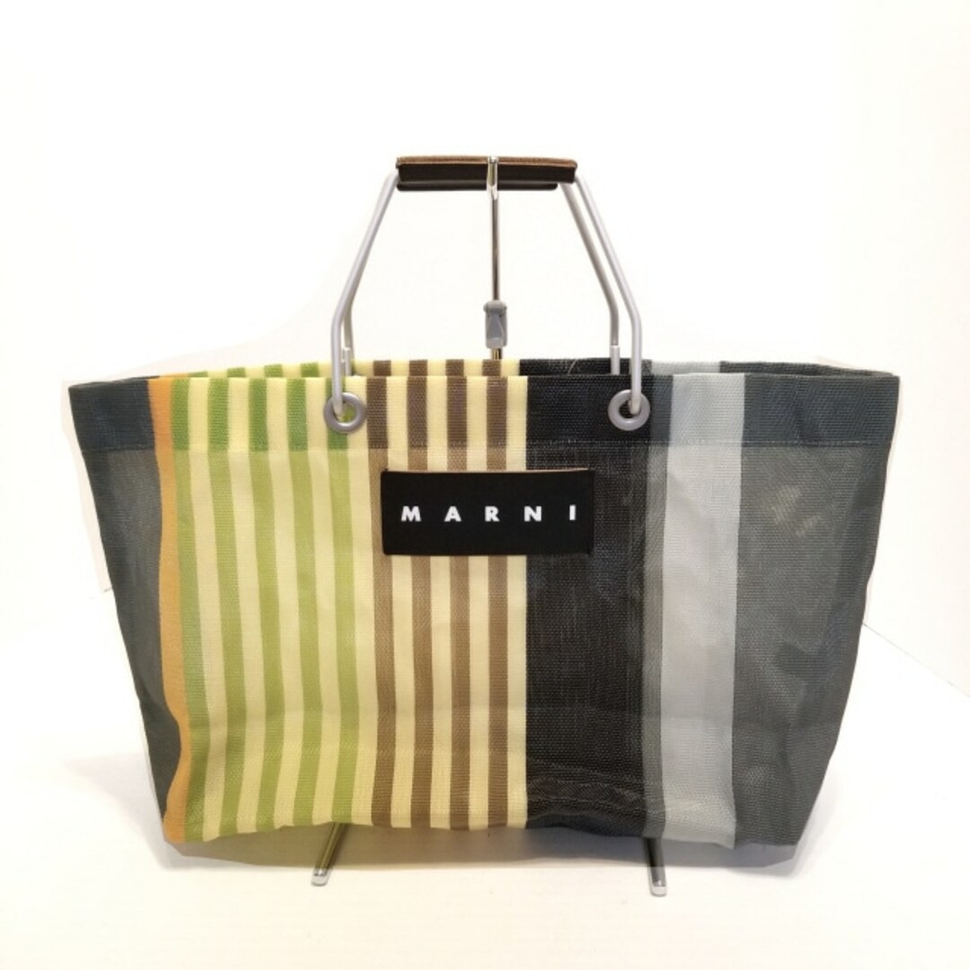 Marni(マルニ)のMARNI(マルニ) トートバッグ フラワーカフェショッピングトートバッグ グレー×ライトイエロー×マルチ ストライプ/メッシュ ナイロン×アルミニウム×レザー レディースのバッグ(トートバッグ)の商品写真