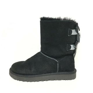 アグ(UGG)のUGG(アグ) ショートブーツ 25 レディース - 1102937 黒×グレー リボン ムートン(ブーツ)