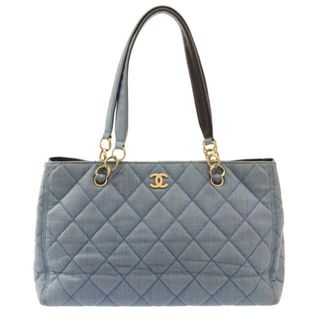 シャネル(CHANEL)のCHANEL(シャネル) トートバッグ マトラッセ ライトブルー チェーンショルダー/マットゴールド金具 ストロー(トートバッグ)