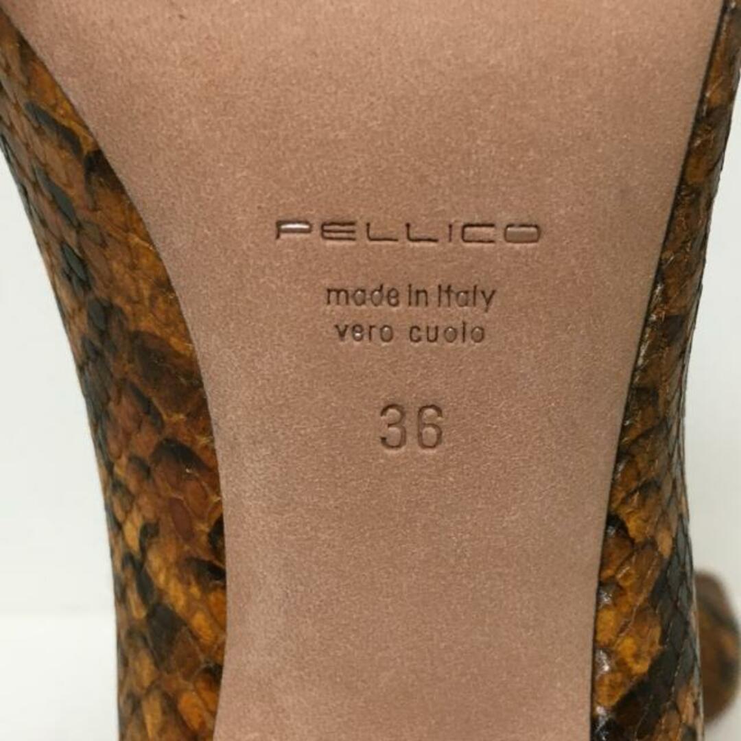 PELLICO(ペリーコ)のPELLICO(ペリーコ) パンプス 36 レディース - ブラウン×黒 型押し加工/パイソン柄 レザー レディースの靴/シューズ(ハイヒール/パンプス)の商品写真