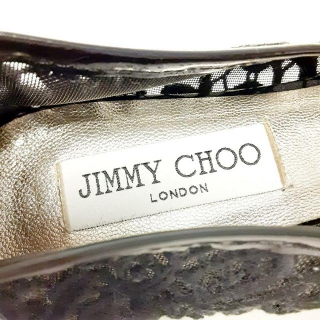 JIMMY CHOO(ジミーチュウ)のJIMMY CHOO(ジミーチュウ) フラットシューズ 36 1/2 レディース - 黒 リボン/レース エナメル（レザー）×化学繊維 レディースの靴/シューズ(その他)の商品写真