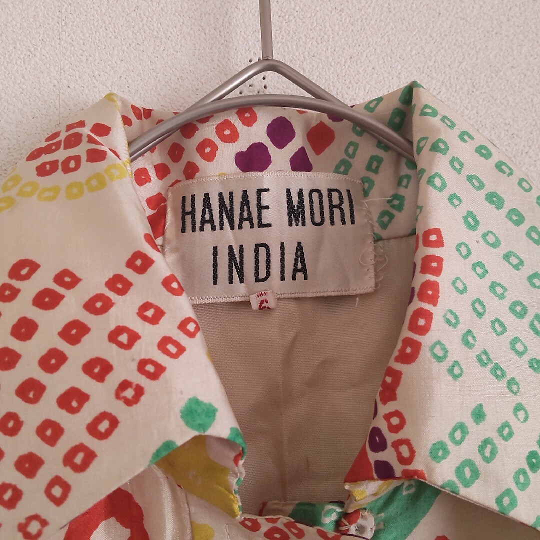 訳あり HANAE MORI INDIA 森英恵1970年代 ヴィンテージワンピ レディースのワンピース(ひざ丈ワンピース)の商品写真