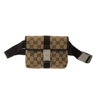 グッチ(Gucci)のGUCCI(グッチ) ウエストポーチ美品  GG柄 131236 ベージュ×ダークブラウン ジャガード×レザー(ボディバッグ/ウエストポーチ)