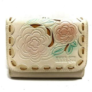 アナスイ(ANNA SUI)のANNA SUI(アナスイ) 3つ折り財布 アイボリー×ピンク×グリーン フラワー(花)/型押し加工/がま口 レザー(財布)