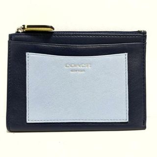 コーチ(COACH)のCOACH(コーチ) パスケース美品  - ネイビー×ライトブルー キーリング付き レザー(名刺入れ/定期入れ)