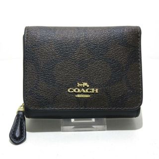 コーチ(COACH)のCOACH(コーチ) 3つ折り財布美品  シグネチャー柄 ダークブラウン×ゴールド ラウンドファスナー レザー(財布)