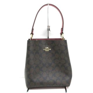 コーチ(COACH)のCOACH(コーチ) ハンドバッグ美品  タウン バケット バッグ シグネチャー キャンバス 2312 ダークブラウン×黒×レッド PVC(塩化ビニール)×レザー(ハンドバッグ)