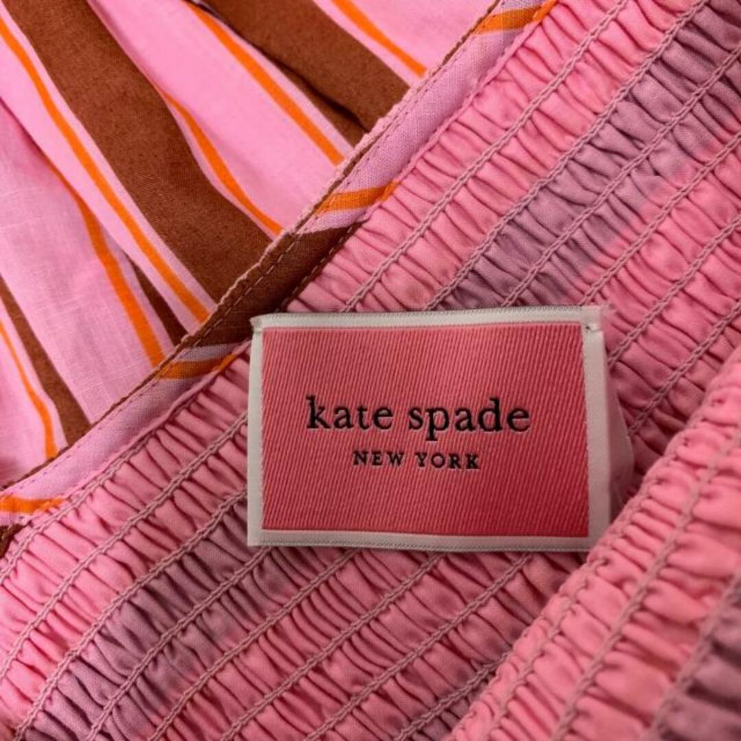 kate spade new york(ケイトスペードニューヨーク)のKate spade(ケイトスペード) ワンピース サイズS レディース美品  - ピンク×ブラウン×オレンジ キャミワンピ/ボーダー/ストライプ レディースのワンピース(その他)の商品写真