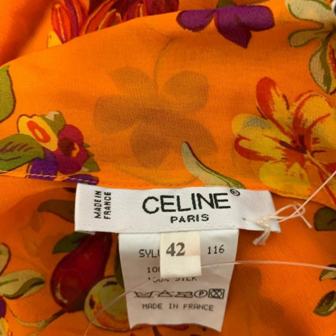 celine(セリーヌ)のCELINE(セリーヌ) カーディガン サイズ42 L レディース美品  - オレンジ×レッド×マルチ ロング/花柄/シースルー シルク レディースのトップス(カーディガン)の商品写真