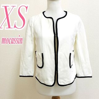 mocassin　ジャケット　XS　ブラック　ホワイト　配色　オフィス(ノーカラージャケット)