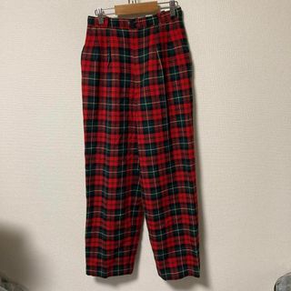 昭和レトロ　スラックス　パンツ　タック　日本製　チェック　赤　レッド　M 相当(その他)