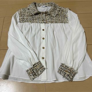 ザラ(ZARA)のみっちゃん様専用　新品未使用　ZARA ツイード切り替えデザインシャツ　 M(シャツ/ブラウス(長袖/七分))