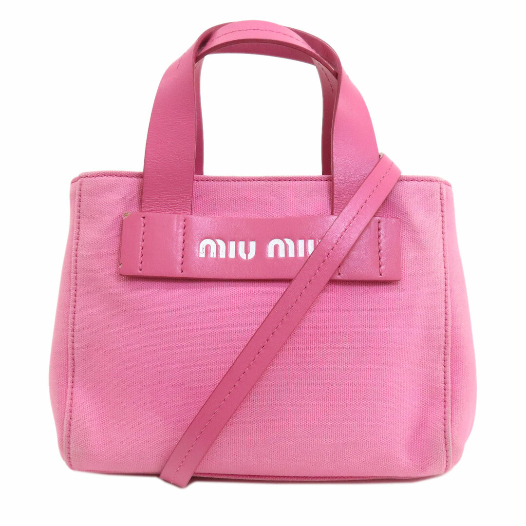 miumiu(ミュウミュウ)のMIUMIU ロゴ 2WAY ハンドバッグ キャンバス レディース レディースのバッグ(ハンドバッグ)の商品写真