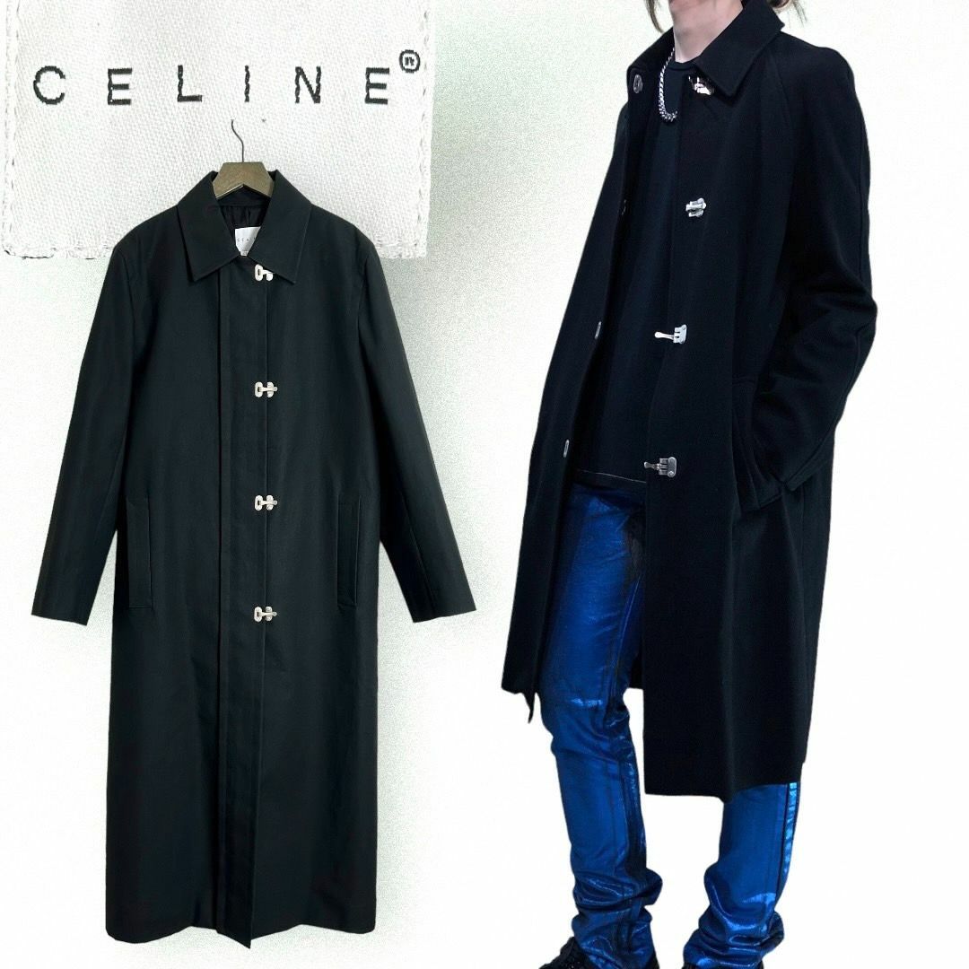 celine(セリーヌ)の美品☆人気デザイン☆CELINE ロングコート ダブルジップ 42 ブラック レディースのジャケット/アウター(ロングコート)の商品写真