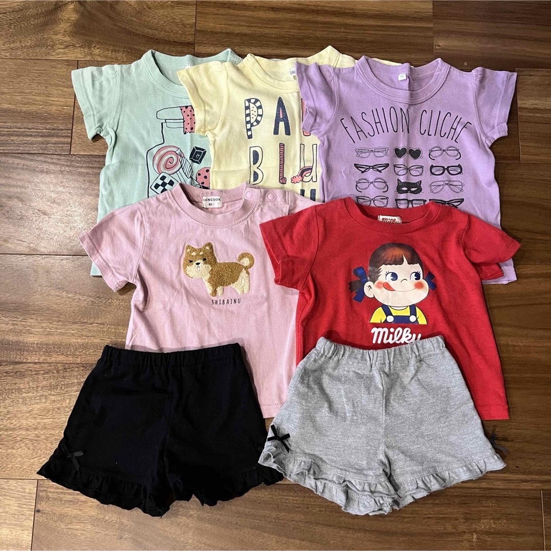 【80サイズ】半袖 Tシャツ ショートパンツ まとめ売り キッズ/ベビー/マタニティのベビー服(~85cm)(Ｔシャツ)の商品写真