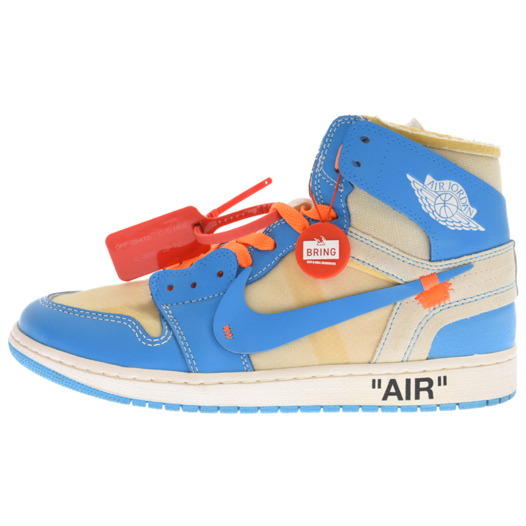 NIKE(ナイキ)のNIKE ナイキ ×OFF-WHITE AIR JORDAN 1 POWDER BLUE UNC AQ0818-148 オフホワイト エアジョーダン1 パウダーブルー ハイカットスニーカー ホワイト/ブルー US9.5/27.5cm メンズの靴/シューズ(スニーカー)の商品写真