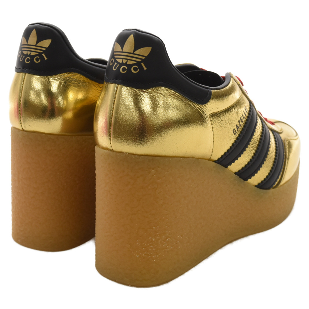 Gucci(グッチ)のGUCCI グッチ ×adidas wedge Gazelle 725628 アディダス ガゼル パテントレザー プラットフォームスニーカー  厚底 ゴールド レディース レディースの靴/シューズ(スニーカー)の商品写真