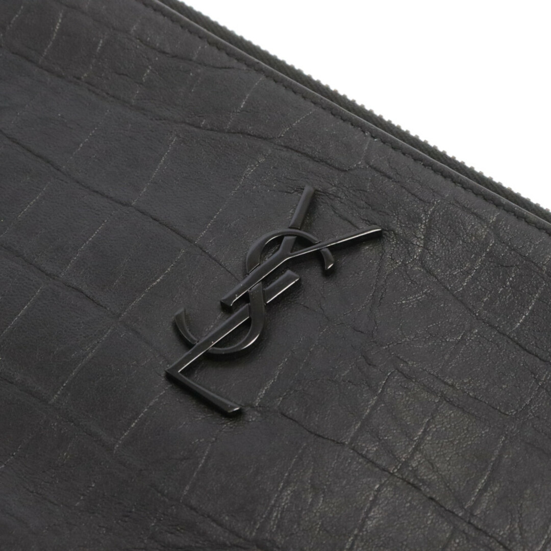 Saint Laurent(サンローラン)のSAINT LAURENT PARIS サンローランパリ 型押しレザークラッチバッグ セカンドバッグ ブラック メンズのバッグ(セカンドバッグ/クラッチバッグ)の商品写真
