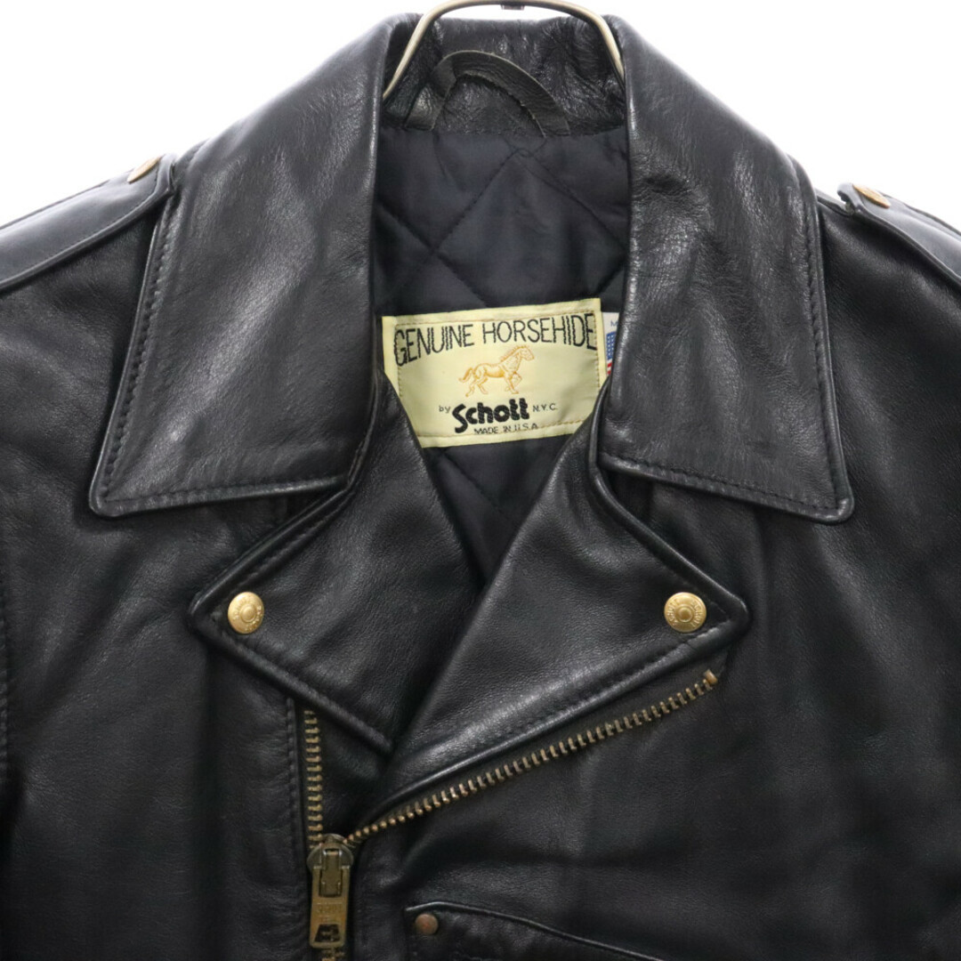 schott(ショット)のSCHOTT ショット GENUINE HORSEHIDE ホースハイド ダブルライダースジャケット レザージャケット ブラック メンズのジャケット/アウター(ライダースジャケット)の商品写真