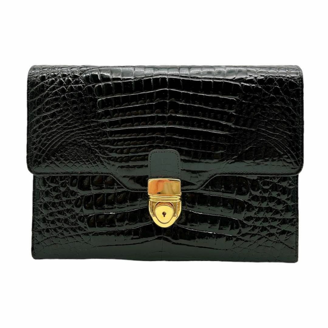 【美品】本 クロコダイル セカンドバッグ クラッチバッグ ブラック P033 メンズのバッグ(セカンドバッグ/クラッチバッグ)の商品写真
