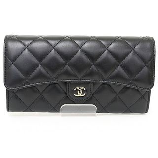 シャネル(CHANEL)のシャネル CHANEL クラシック ロング フラップ ウォレット 二つ折り長財布 マトラッセ ラムスキン AP0241 ブラック 【中古】Sランク(財布)