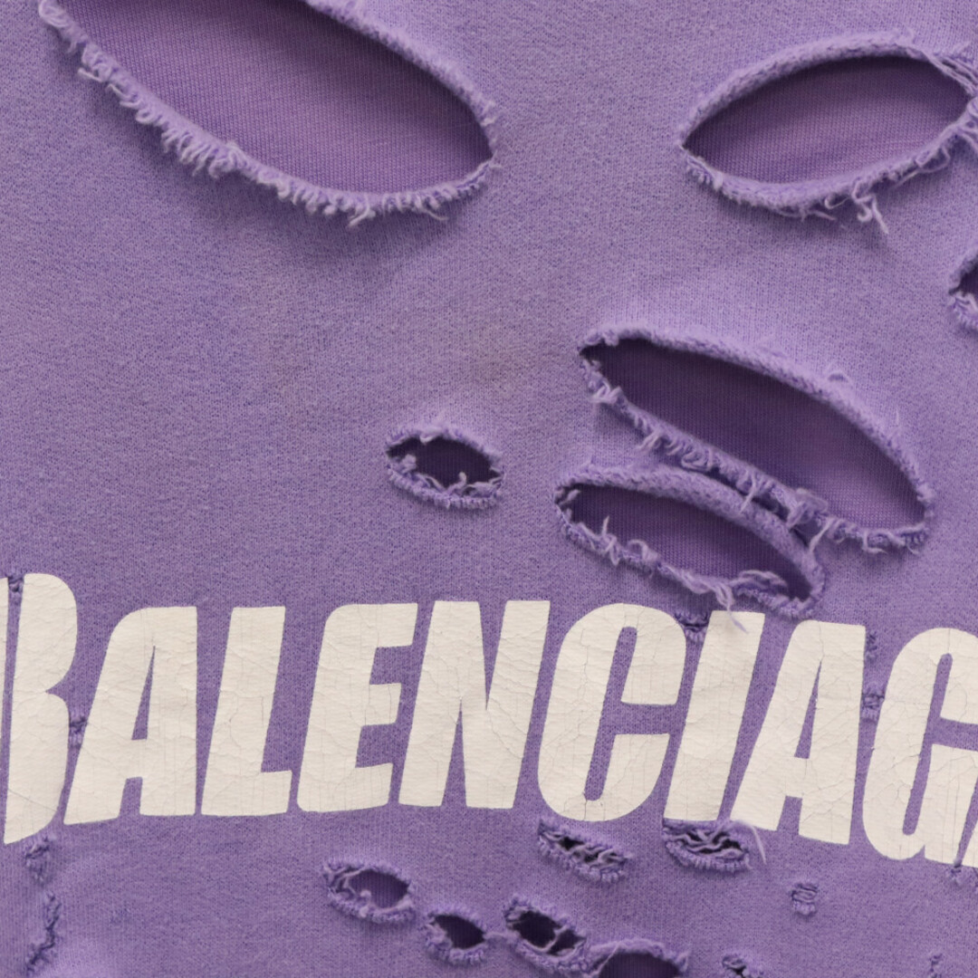 Balenciaga(バレンシアガ)のBALENCIAGA バレンシアガ 21SS Caps Destroyed Hoodie キャップス デストロイド フーディ プルオーバースウェットパーカー ダメージ加工 パープル 659403 TKVB6 メンズのトップス(パーカー)の商品写真