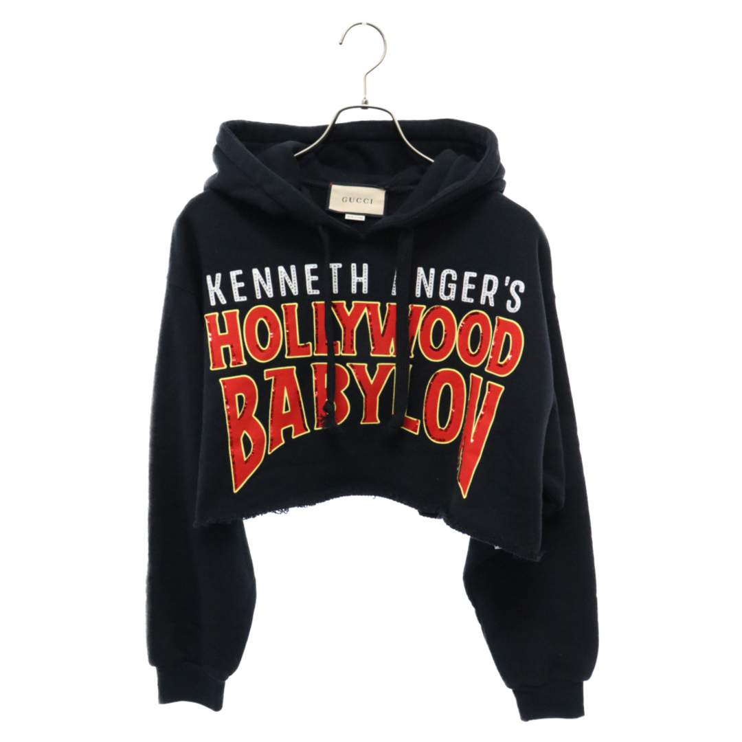 Gucci(グッチ)のGUCCI グッチ 22AW Hollywood Babylon Cropped Hoodie 688197 ハリウッド バビロン クロップドフーディー ライトストーン付きプルオーバーパーカー レディース レディースのトップス(パーカー)の商品写真