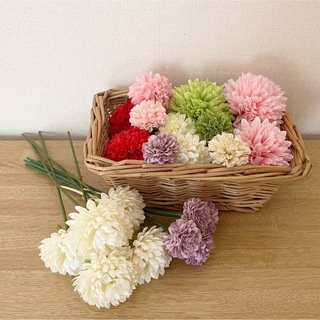 マムの造花セット　フラワーアレンジメント　花材　ハンドメイド(各種パーツ)