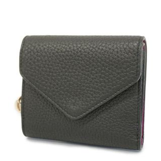 Dior - 【4hd4985】クリスチャンディオール 三つ折り財布/レザー/ブラック/シャンパンゴールド金具 【中古】 レディース