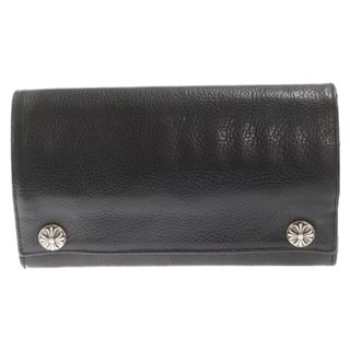 クロムハーツ(Chrome Hearts)のCHROME HEARTS クロムハーツ LONG WALLET グリーシー クロスボタンレザー ロングウォレット 長財布 ブラック(長財布)