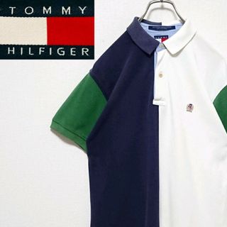 TOMMY HILFIGER - トミーヒルフィガー 90s バイカラー 切替 刺繍 ロゴ 半袖 ポロシャツ