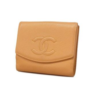 シャネル(CHANEL)の【4hd4964】シャネル 三つ折り財布/キャビアスキン/ライトブラウン/ゴールド金具 【中古】 レディース(財布)